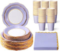 Tioncy 200 Pcs Party Paper Plates Cups Napkin Set Serve 50, Lavender Purple by Tioncy