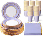 Tioncy 200 Pcs Party Paper Plates Cups Napkin Set Serve 50, Lavender Purple by Tioncy