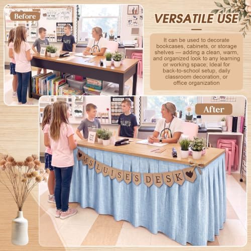 Tingjoo Pastel Blue 9 ft X 30'' Teacher Desk Skirts Linen Textured - Image 5