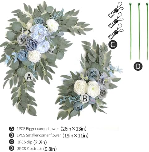 Faux Flower Swag Set of 2 for Wedding Welcome Signs Floral Swag Wedding Reception Ceremony Signs Decor (Blue) - Image 2