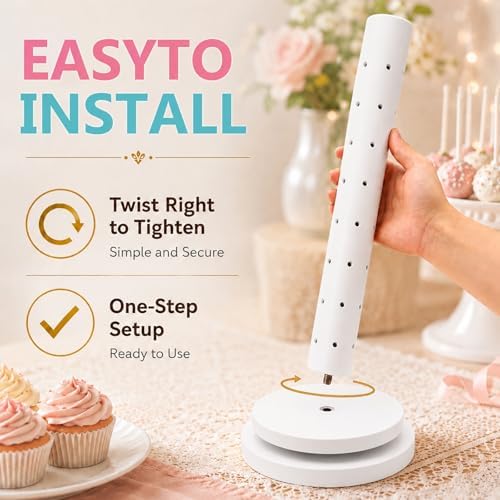 2Pack Wooden Cake Pop Stand Kit with 360° Spinning Base, 49Hole Lollipop Holder with Cake Ball Scoop, 100 Paper Sticks, 100 Clear Treat Bags and 100 Twist Ties, Easy Twist Assembly for Parties - Image 3