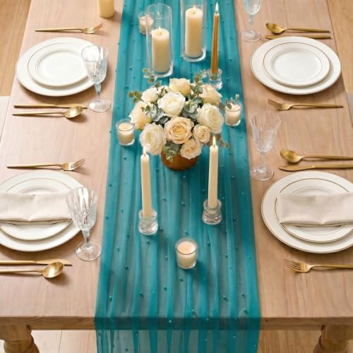 Artoid Mode 6-Pack Pearl Teal Gauze Table Runner 10FT Home Decor - Image 5