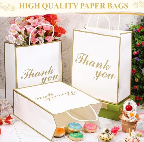 Tenceur 50 Pcs Thank You Gift Bags with Handles, Wedding thank you favor bags bulk for Business, Shopping, Wedding, Baby Shower, Party Favors, 8.27 x 4.33 x 10.63 Inches - Image 6