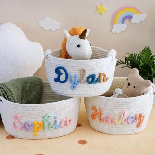Personalized Rope Cotton Baby Gift Basket,Newborn Shower Toy Organizer Nursery Gift (36 * 25 * 16cm) - Image 6