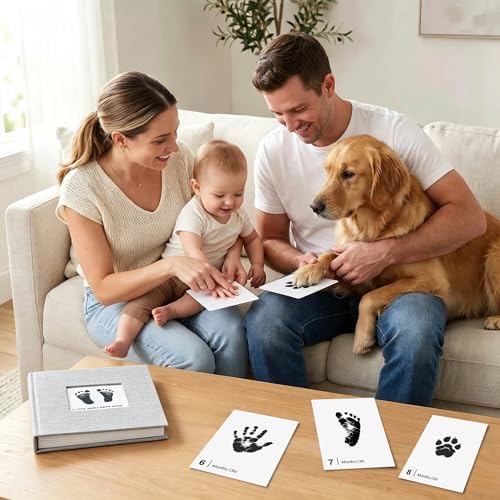 15 Pack Baby Inkless Milestone Cards Album, Inkless Baby Hand Footprint Kit, Monthly Milestone Signs, Baby Book Keepsake, Baby Growth Milestone Cards for Newborn (White Box+Frame) - Image 4
