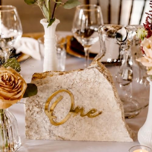 24 Pcs Gold Acrylic Cursive Wedding Table Numbers 1-24 by Unknown