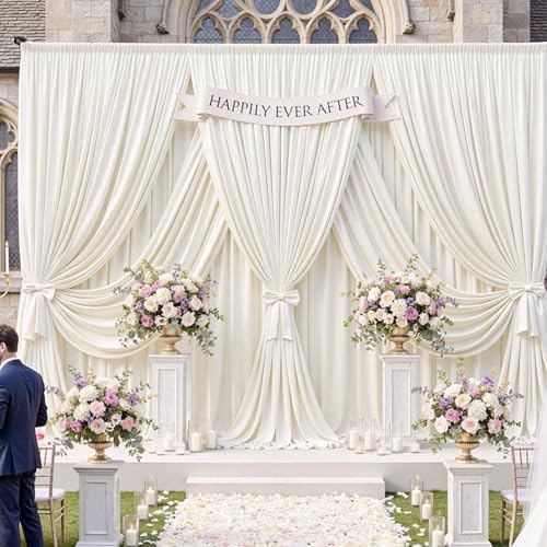 20ftx12ft Ivory Backdrop Curtain for Wedding Parties, Wrinkle Free Polyester 4 Panels Ivory Draping Photo Backdrop Drapes Back Drop Cloth Drapery for Birthday Photography Background - Image 6