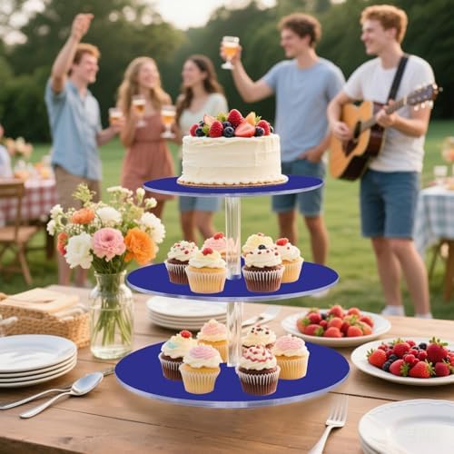 J JOYSAY Navy Blue Print Acrylic Cupcake Stand 3 Tier Dessert Table Display Set Clear Cake Stands for Party Baby Shower Wedding Decorations Easy Assembly Donut Tower - Image 6