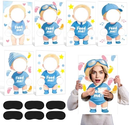6 Sets Blindfolded Feed Me Shower Games Feed The Funny Blindfolded Food Feeding Board Gender Reveal Game Activities for Guests Photo Booth Props Family Reunion Party Supplies(male) by Unknown