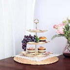 fanquare 3-Tier Royal Vintage Floral Cupcake Stand with Gold Trim - Image 6