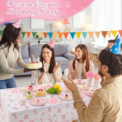 Funnymoom 452 Pcs Pink Cowgirl Boots and Bows Party Decoration for 50, Western Cowgirl Paper Plates Napkins Cups Tablecloth Cutlery Straws for Coquette Baby Shower Birthday Gender Reveal Party Supply - Image 4