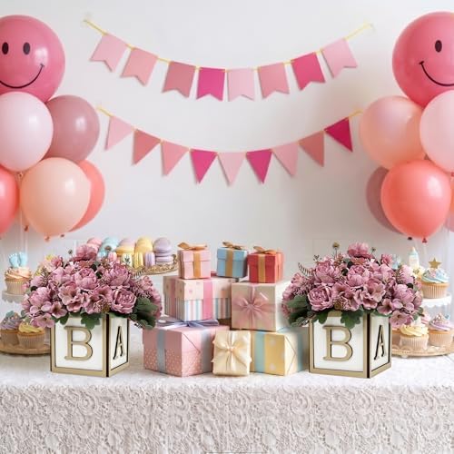 Baby Shower Centerpieces - Set of 4 White & Gold Wooden Baby Blocks - Image 5