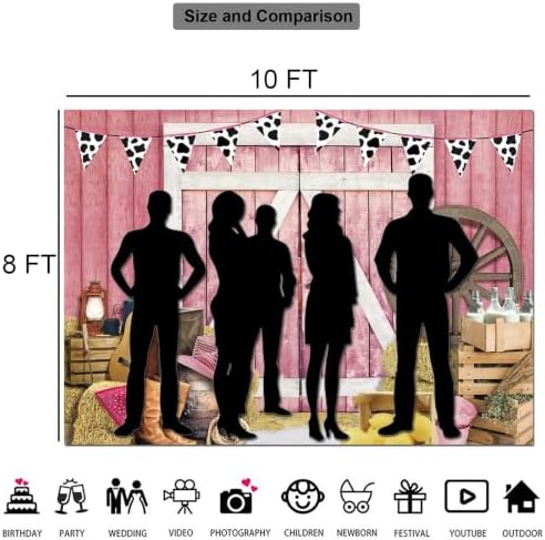 Pink Western Cowgirl Backdrop Size 10x8 Ft Rustic Wooden House Barn Design Party Banner Durable Polyester Photo Booth Background for Cowgirl Birthday & Farm Party Decorations Supplies - Image 5