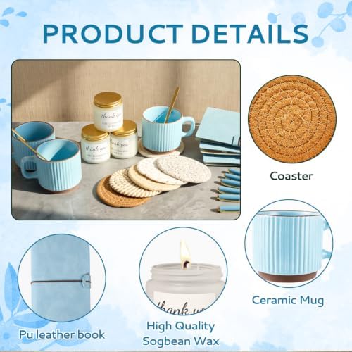 Baby Shower Prizes for Game Winners Baby Shower Games Prizes Ceramic Mugs with Metal Spoons Woven Coasters Notebooks Scented Candles Gift Bags Wedding Bridal Shower Favors for Guests (8, Blue) - Image 5
