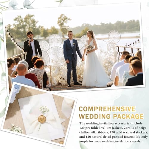 Fuyoooo 100 Set Wedding Invitations Wraps Set, Classic Style, Beige, Gold - Image 4