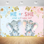 10x6.5ft Elephant Gender Reveal Backdrop He or She What Will Baby Be Photography Background Boy or Girl Gender Reveal Party Banner Decorations Supplies Photo Booth Props by Tranhiafe