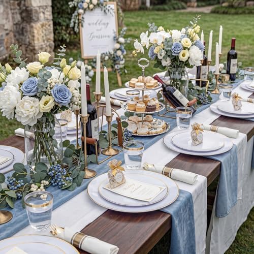 KIRE 60PCS Gold Plastic Plates - Heavy Duty White Disposable Plates with Gold Rim - Include 30Pieces 10.25inch Dinner Plate and 30Pcs 7.5inch Dessert Plate for Wedding/Spring/Graduation/Party - Image 4