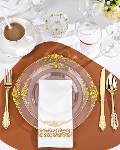 Nervure 350Pcs Clear Gold Plastic Plates, Dinnerware Sets for 50 Guests - Image 2