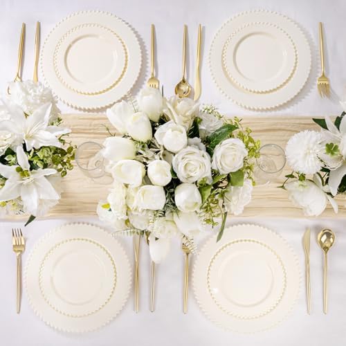 U-QE 60PCS Ivory Plastic Plates - Beaded Ivory Disposable Heavy Duty - Image 5