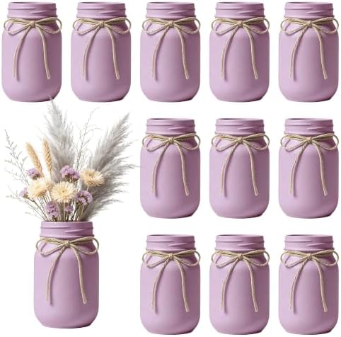 12 PCS 16oz Glass Mason Jars Flower Vases for Centerpieces,Purple by ZHURUININ