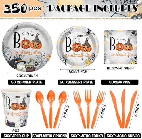 Dandat 350 Pcs Baby Shower Set, Boo, Orange - Image 3