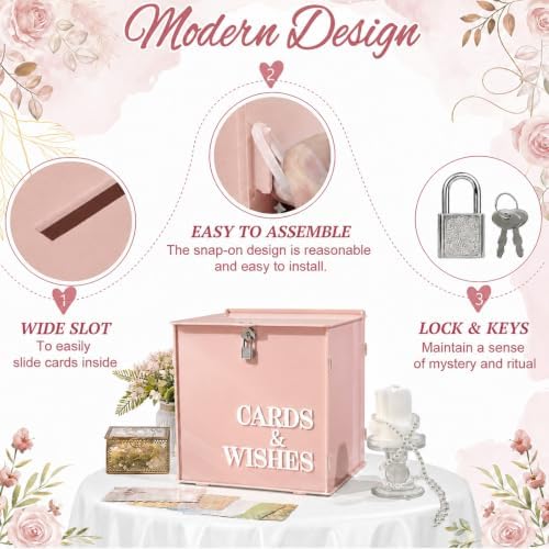 AerWo Blush Pink Wedding Card Box, Acrylic Gift Card Box for Wedding Decor - Image 3