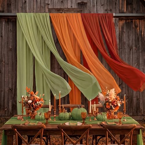 Boao 6 Pcs Fall Burnt Orange Party Decorations Chiffon Table Runners - Image 3