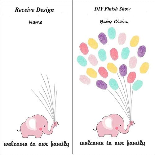 Pink Elephant Baby Shower Guest Book Alternative Customized Party Decorations Fingerprint Signature Sign in Book with Wood Hanger for Girls Communion Birthday Gift -80x120cm - Image 3