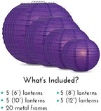 Quasimoon PaperLanternStore.com Ultimate 20-Piece Dark Purple Paper Lantern Party Pack - Assorted Sizes of 6, 8, 10, 12 Inch (5 Round Lanterns Each) for Weddings, Birthday, Events and Decor - Image 3