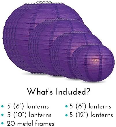 Quasimoon PaperLanternStore.com Ultimate 20-Piece Dark Purple Paper Lantern Party Pack - Assorted Sizes of 6, 8, 10, 12 Inch (5 Round Lanterns Each) for Weddings, Birthday, Events and Decor - Image 3
