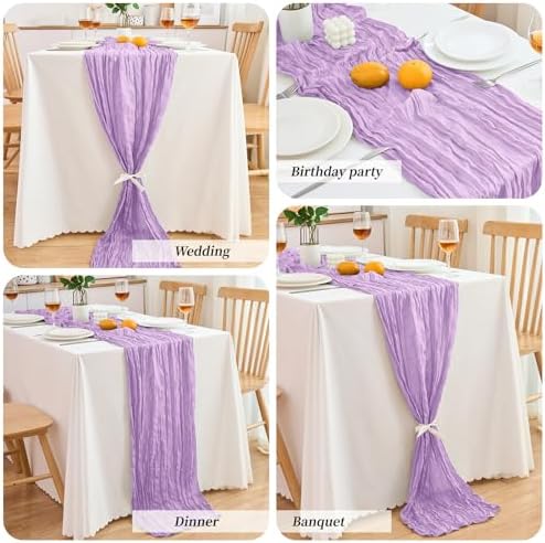 18 Pack Lilac Purple Cheesecloth Table Runner 21.5x120 Inch,Semi Sheer Boho Gauze Cheese Cloth Fabric Table Runners 10 FT Long for Wedding Party Baby Shower Birthday Home Decor - Image 6