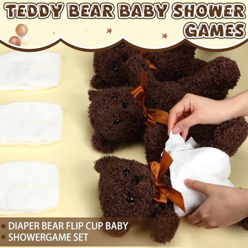 Seenelling 6 Sets Bear Diaper Changing Baby Shower Game Kit, Chocolate - Image 2