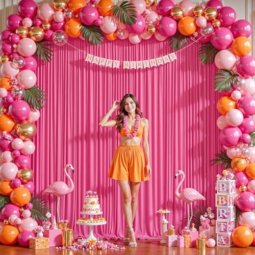 16ftx10ft Wrinkle Free Hot Pink Backdrop Curtain - 10 Feet Photography Backdrop Drapes, Silky Polyester Back Drop Cloth for Wedding Baby Shower Balloon Arch Background - Image 2