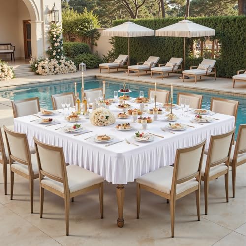 Wish Care 2 Pack White Spandex Tablecloths for 54x54 Inch Square Tables, Stretch Fitted Table Clothes with Pleated Ruffle Skirt for 54” Table, Wrinkle Free and Elastic, for Party Kitchen Home Dining - Image 7