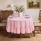 Romanstile Gingham Ruffled Oval Tablecloth, 60 x 84 Inch, Pink - Image 2