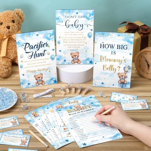 Sherr 476 Pcs Blue Bear Baby Shower Games, 9 Styles Baby Shower Activities - Image 2