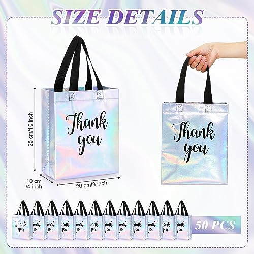 Fumete 50 Pcs Iridescent Glossy Thank You Gift Bag with Handles - Image 2