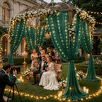 20ft x 10ft Emerald Green Chiffon Backdrop Curtain with Lights String for Parties,4 Panels Sheer Curtain Wedding Photo Backdrop for Baby Shower Birthday Party Ceremony Reception Home Decorations - Image 4