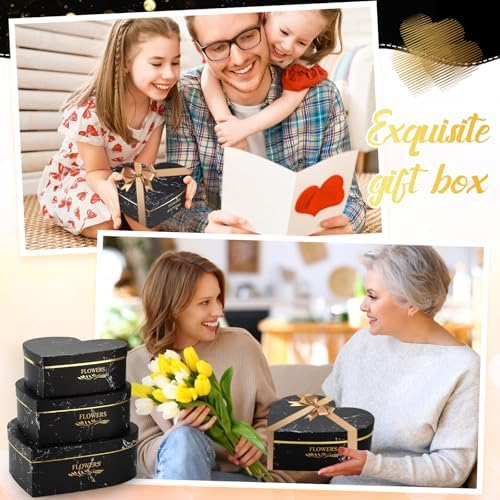 Glenmal 3 Pcs Heart Shaped Gift Boxes with Lids,Black Marble - Image 5