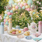 Nuogo 589 Pcs Floral Tea Party Disposable Cups Saucers Napkins Balloon Kit - Image 4