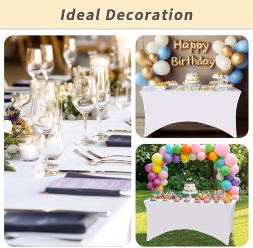 Fixwal 6 Pack 6FT White Tablecloth Rectangle Spandex Fitted Table Cover - Image 6