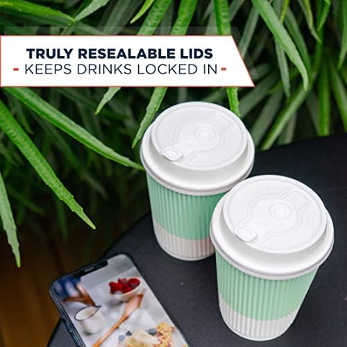 Disposable Coffee Cups With Lids - (80 set) 12 oz Paper To Go Coffee Cups With Resealable Lids Prevent Leaks! Travel Insulated Hot Beverage Drink Cup. Will Not Bend With Heat or Burn Fingers - Image 5
