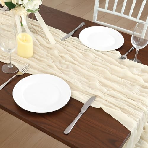 6 Pack Ivory White Cheesecloth Table Runner 120 Inch Boho Wedding Decor - Image 7