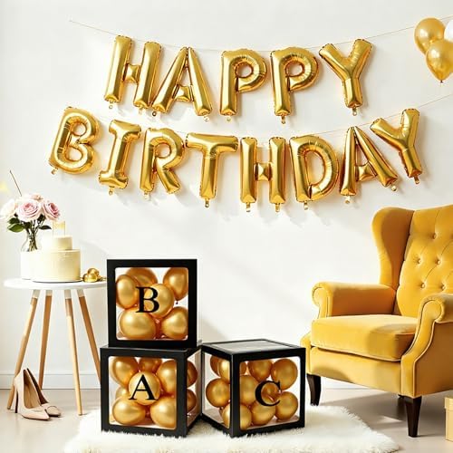 12 Pcs Transparent Balloon Boxes Clear Baby Boxes with 99 Letters for Baby Shower Gender Reveal Grad Birthday Party Bridal Wedding Christmas Anniversary Valentines Backdrop Decoration (Black) - Image 5
