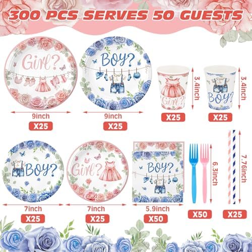 Mimorou 300 Pcs Gender Reveal Party Supplies She or He Tableware Set - Image 2