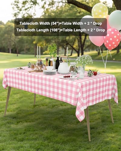 Smiry 20 Packs Gingham Disposable Table Cloth, 54 x 108 Inch Waterproof Plastic Tablecloth, Rectangle Pink and White Checkered Table Covers for Picnic, Birthday, Valentines - Image 6