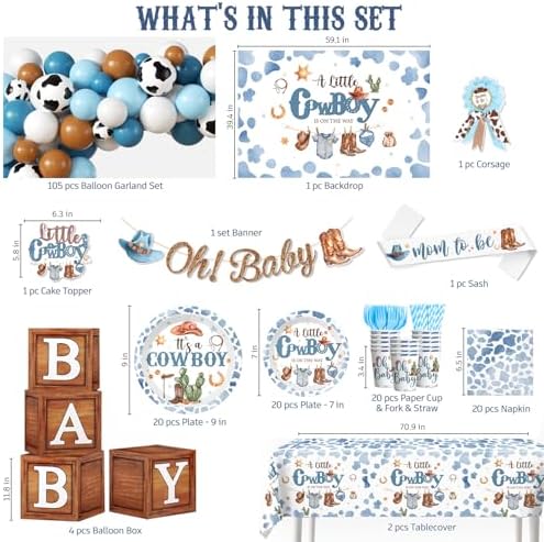 cocomigo Cowboy Baby Shower Decorations, All-in-One Set for 20 Guests - Image 2