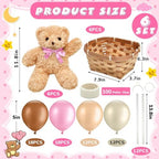 Hollowfly 6 Set Bear Baby Shower Party Decoration Table Centerpieces 6 Gender Reveal Stuffed Plush Bears 6 Bamboo Baskets 60 Colorful Balloons 12 Balloon Stands Birthday Party Wedding(Pink) - Image 2