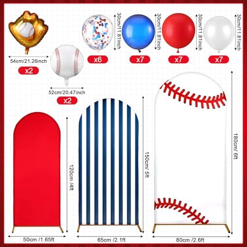 Foilswirl Baseball Theme Photo Background 4ft 5ft 6ft Spandex Arch Backdrop Cover for Photography Studio, Red Blue White Sports Backdrop for Photo Shoot Props - Image 3