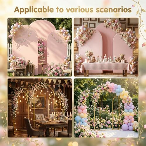 Toolterritary Set of 3 Metal Arch Backdrop Stand with Cover Set, (8FT, 7.2FT, 6.6FT Wedding Arch and Cover Set), Backdrop Arch for Party, Baby Shower, Birthday, and Graduation Ceremony - Image 3